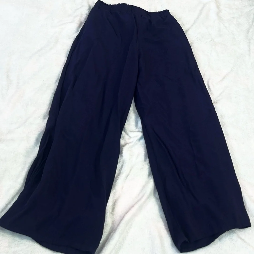 Lulus Always Here For You Navy Blue Tie Front Wide Leg Pants Pull On Ankle XS - Picture 6 of 11